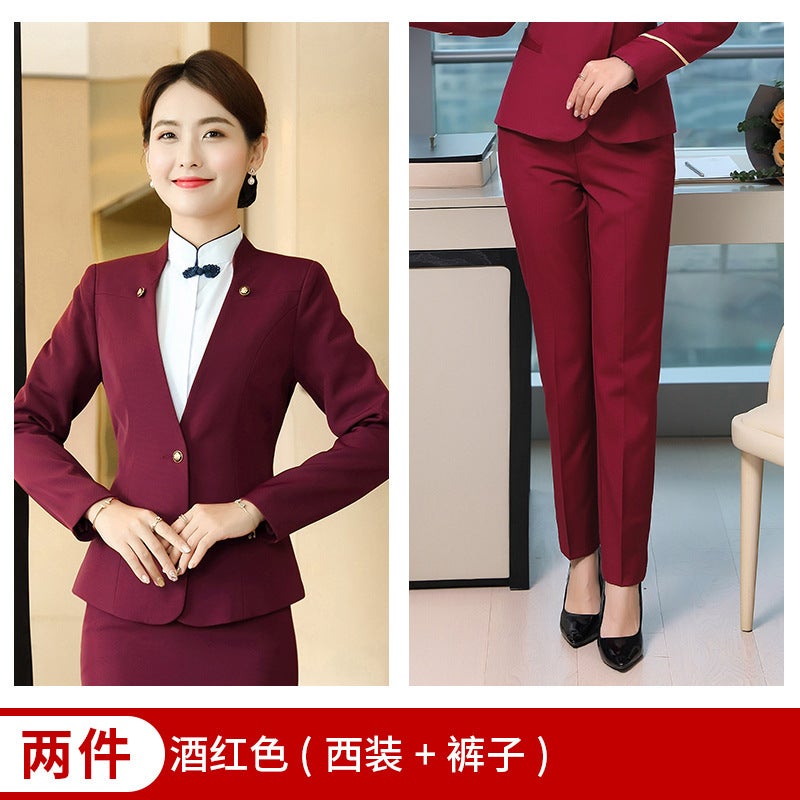 Long Sleeve El Front Desk Attendant Work Clothes Beauty Salon Stewardess Uniform Business Wear Women'S Skirt Suit - Image 1