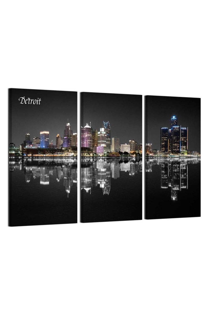 Artbrush Tower Detroit City Wall Art Michigan Skyline Canvas Print - Image 1