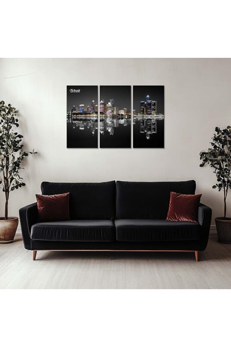 Artbrush Tower Detroit City Wall Art Michigan Skyline Canvas Print - Image 3
