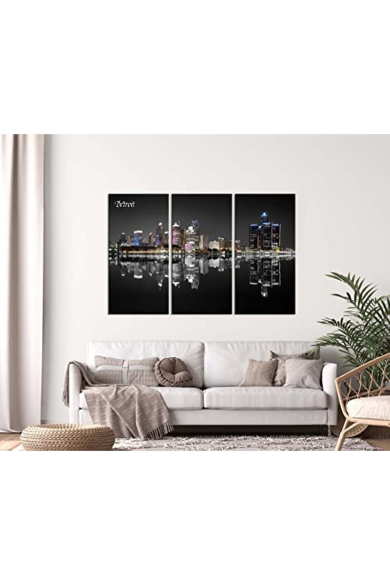 Artbrush Tower Detroit City Wall Art Michigan Skyline Canvas Print - Image 4
