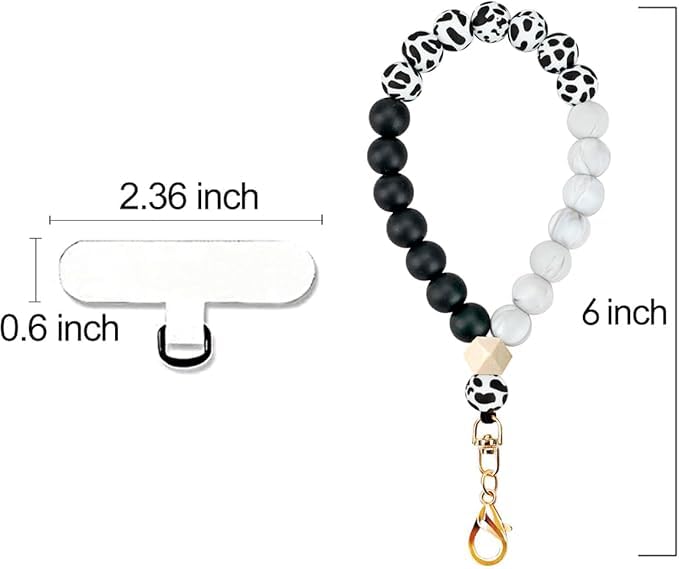 KHOLAD Marble Silicone Beaded Phone Wrist Strap, Cellphone Lanyard with Tether Tab, Elastic Hands-Free Wristlet Bracelet - Image 4