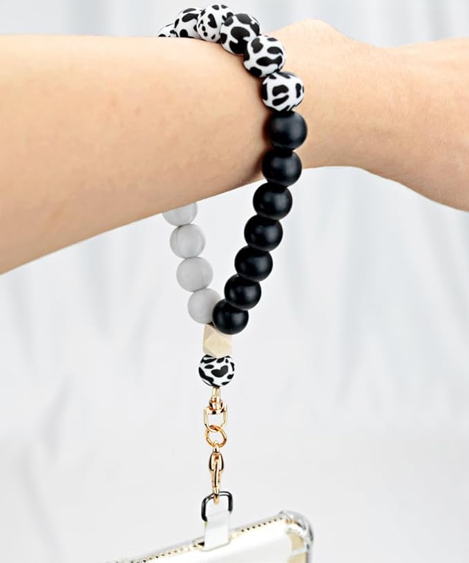 KHOLAD Marble Silicone Beaded Phone Wrist Strap, Cellphone Lanyard with Tether Tab, Elastic Hands-Free Wristlet Bracelet - Image 2