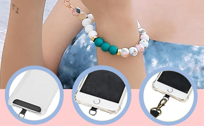 KHOLAD Marble Silicone Beaded Phone Wrist Strap, Cellphone Lanyard with Tether Tab, Elastic Hands-Free Wristlet Bracelet - Image 5