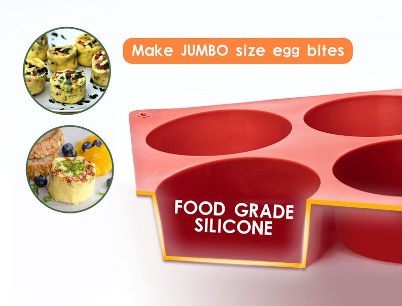 Dootafy Silicone Egg Molds Frittata Pan  2 Pack Starbuc Egg Bites Molds Deep 3 Inch Dash Silicone Egg Cups Sous Vide Egg Mold Round Rolls Molds For Egg Breakfast Sandwiches Omelets Dinner Rolls Baking - Image 3