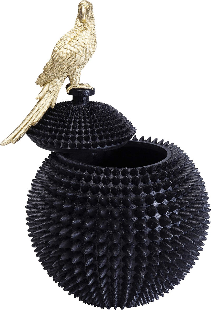 Kare Design Deco Box Parrot Black GoldBlack Elegant Bird on Spiked Structured Ball Storage Box Room Decor Home Decor for Bedroom Living Room Hallway 40x26x26 cm HWD