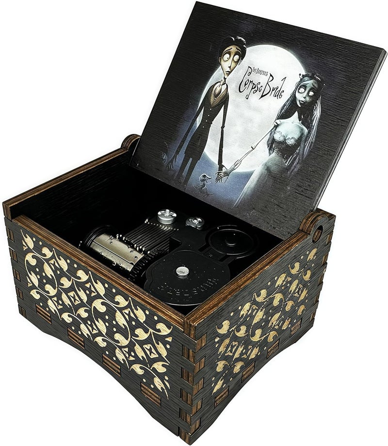 Teykst CorpseBride Wind up Wooden Music Box, Antique Wooden Case with Engraved Design, Decorative Collectible Gifts for Birthday,Valentine's Day, Halloween, Christmas (Wind-up Style) - Image 3