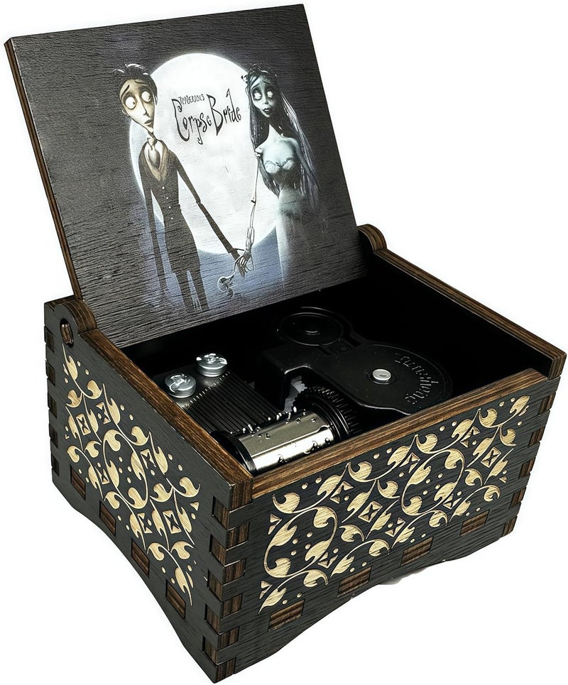 Teykst CorpseBride Wind up Wooden Music Box, Antique Wooden Case with Engraved Design, Decorative Collectible Gifts for Birthday,Valentine's Day, Halloween, Christmas (Wind-up Style) - Image 1