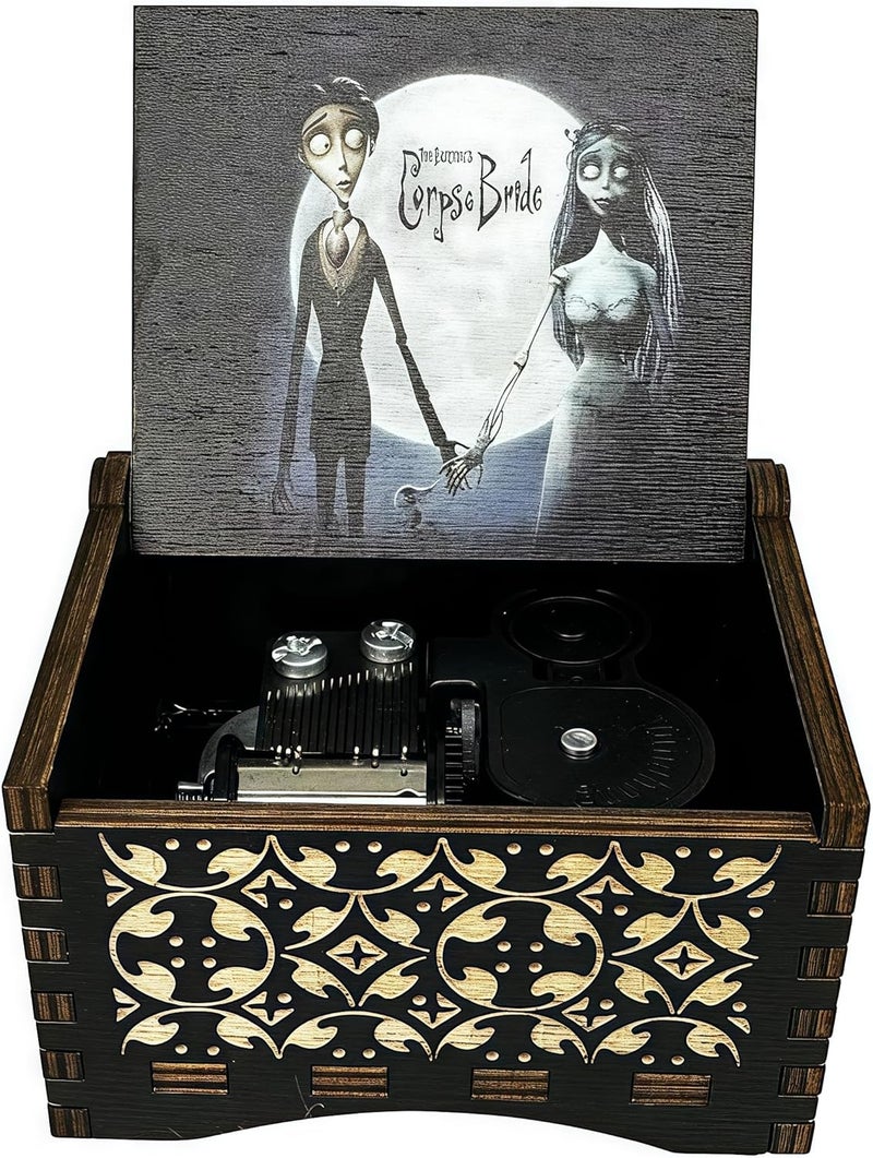 Teykst CorpseBride Wind up Wooden Music Box, Antique Wooden Case with Engraved Design, Decorative Collectible Gifts for Birthday,Valentine's Day, Halloween, Christmas (Wind-up Style) - Image 2
