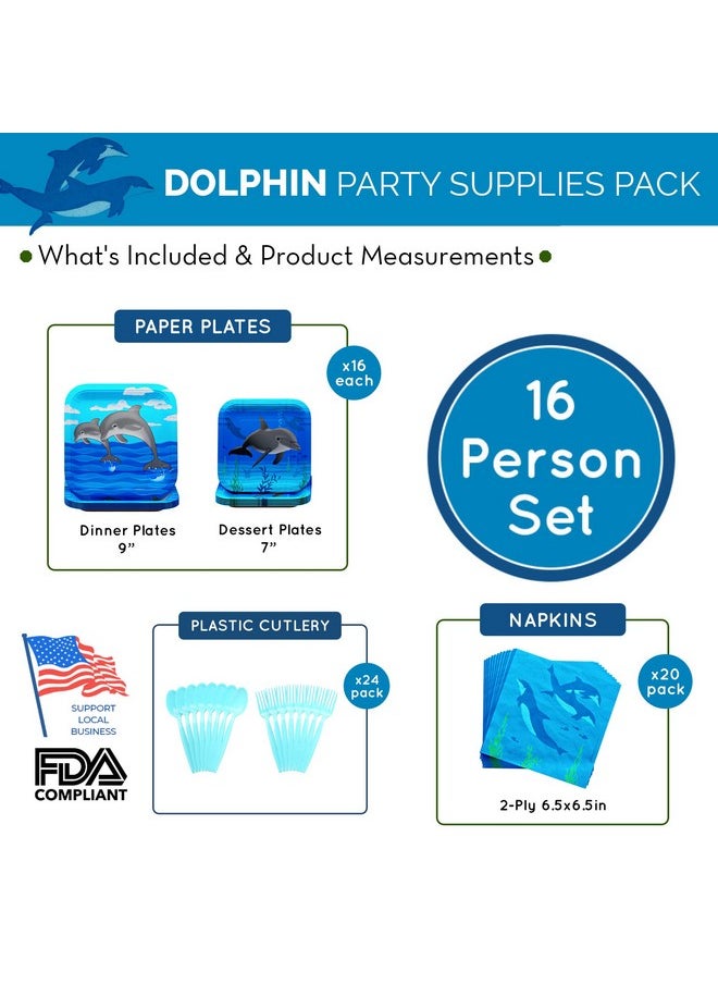 Blue Orchards - Dolphin Party Supplies Packs (100 Pieces For 16 Guests) Dolphin Party Supplies Ocean Themed Party Decorations Under The Sea Party Dolphin Party Underwater Party Blue Orchards - Image 1