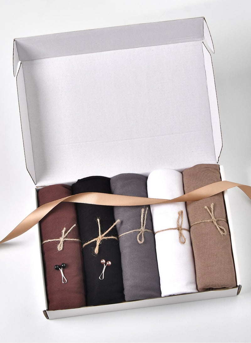 5PCS النساء جيرسي الحجاب الأوشال الموضة طويلة عادية المسلمين رأس الأوشال لف الأوشال، مجموعة صندوق الهدايا - Image 3