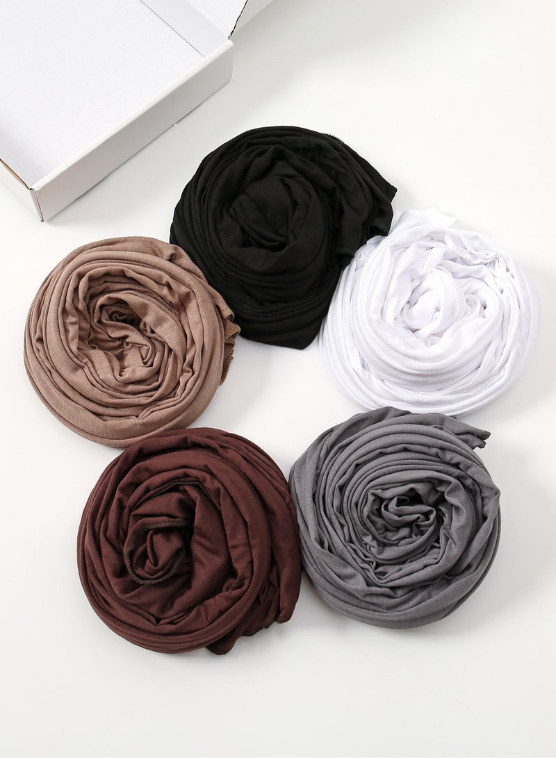 5PCS النساء جيرسي الحجاب الأوشال الموضة طويلة عادية المسلمين رأس الأوشال لف الأوشال، مجموعة صندوق الهدايا - Image 4