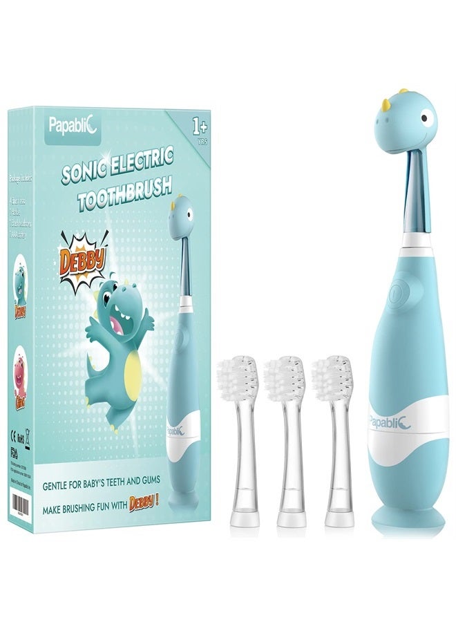 Papablic Toddler Sonic Electric Toothbrush for Ages 1-3 Years, Baby Electric Toothbrush with Cute Dino Cover and Smart LED Timer, 4 Brush Heads (Debby) - Image 1