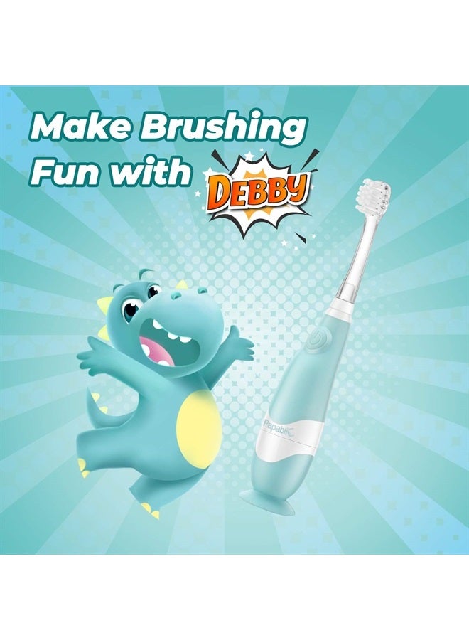 Papablic Toddler Sonic Electric Toothbrush for Ages 1-3 Years, Baby Electric Toothbrush with Cute Dino Cover and Smart LED Timer, 4 Brush Heads (Debby) - Image 2