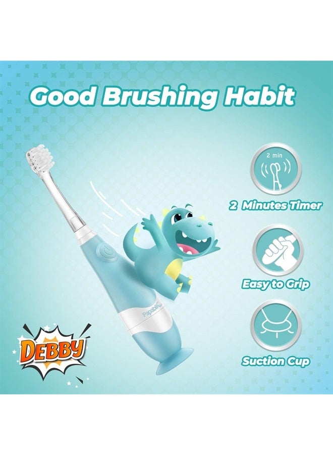 Papablic Toddler Sonic Electric Toothbrush for Ages 1-3 Years, Baby Electric Toothbrush with Cute Dino Cover and Smart LED Timer, 4 Brush Heads (Debby) - Image 5