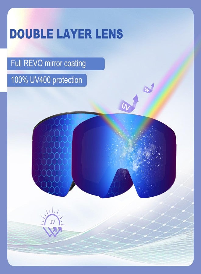 EXP VISION Ski/Snowboard Goggles, Magnetic Lens Snow Goggles with Anti-Fog & UV400 Protection for Men & Women (Black Frame-Blue) - Image 3