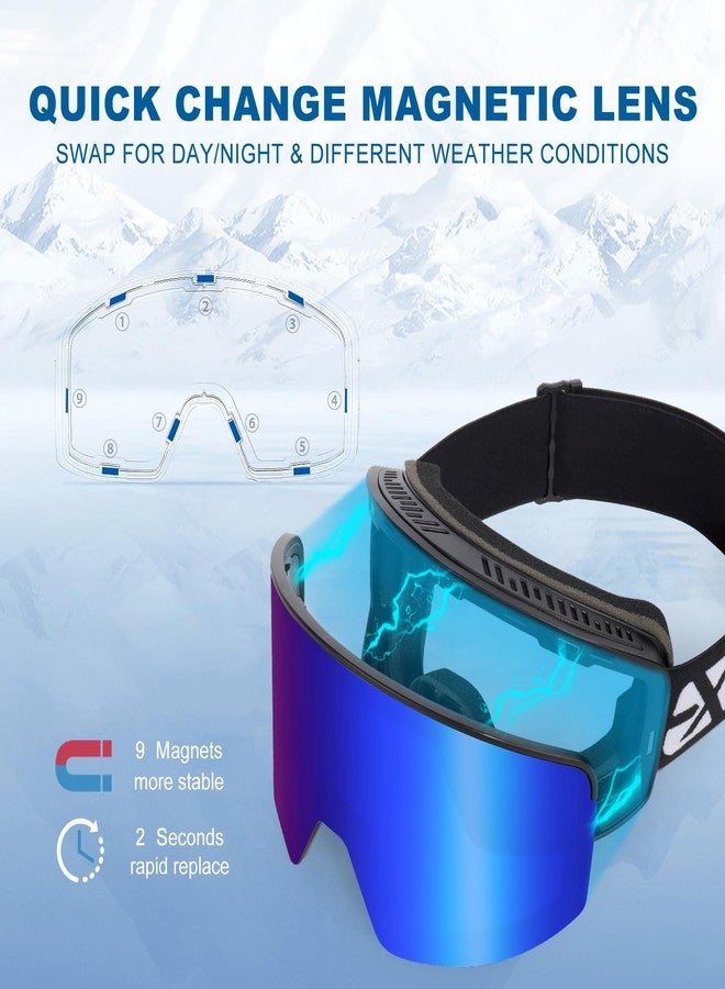 EXP VISION Ski/Snowboard Goggles, Magnetic Lens Snow Goggles with Anti-Fog & UV400 Protection for Men & Women (Black Frame-Blue) - Image 2