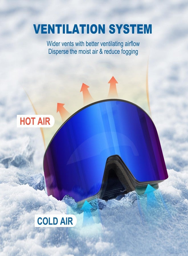 EXP VISION Ski/Snowboard Goggles, Magnetic Lens Snow Goggles with Anti-Fog & UV400 Protection for Men & Women (Black Frame-Blue) - Image 4