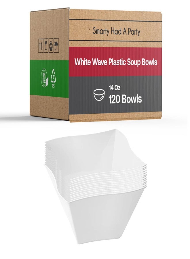 Smarty Had A Party 120 Elegant Disposable Plastic Bowls, 14 oz Fancy Wave White Soup Dishes, Heavy Duty Tableware for Hot Soup, Salad, Dessert, and Events - Image 1