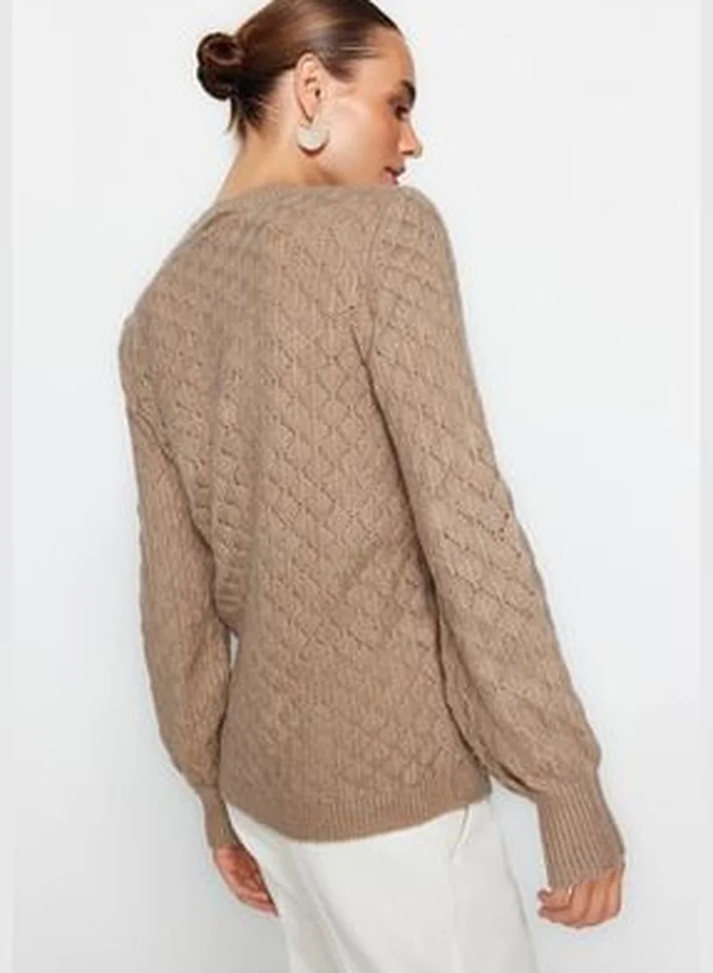 trendyol Mink Soft-textured Knitwear with Openwork/Perforations Sweater TWOAW24KZ00724
