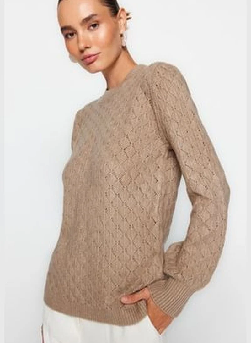 trendyol Mink Soft-textured Knitwear with Openwork/Perforations Sweater TWOAW24KZ00724