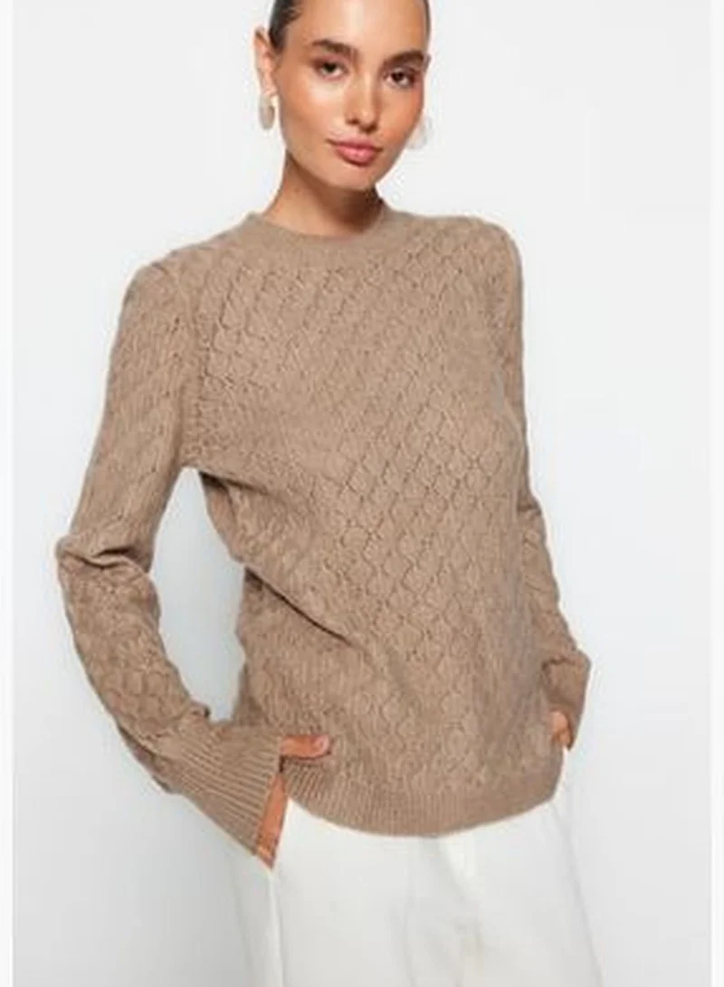 trendyol Mink Soft-textured Knitwear with Openwork/Perforations Sweater TWOAW24KZ00724