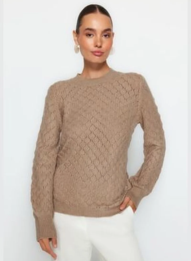 trendyol Mink Soft-textured Knitwear with Openwork/Perforations Sweater TWOAW24KZ00724