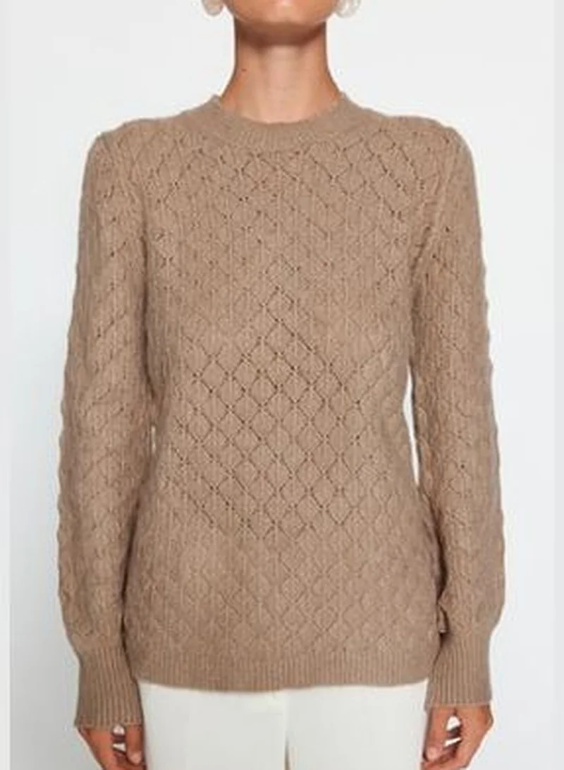 trendyol Mink Soft-textured Knitwear with Openwork/Perforations Sweater TWOAW24KZ00724