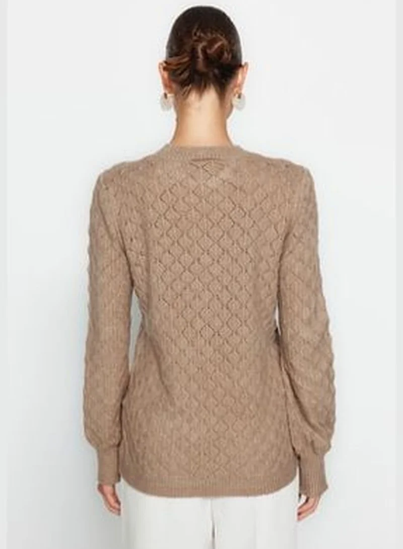 trendyol Mink Soft-textured Knitwear with Openwork/Perforations Sweater TWOAW24KZ00724