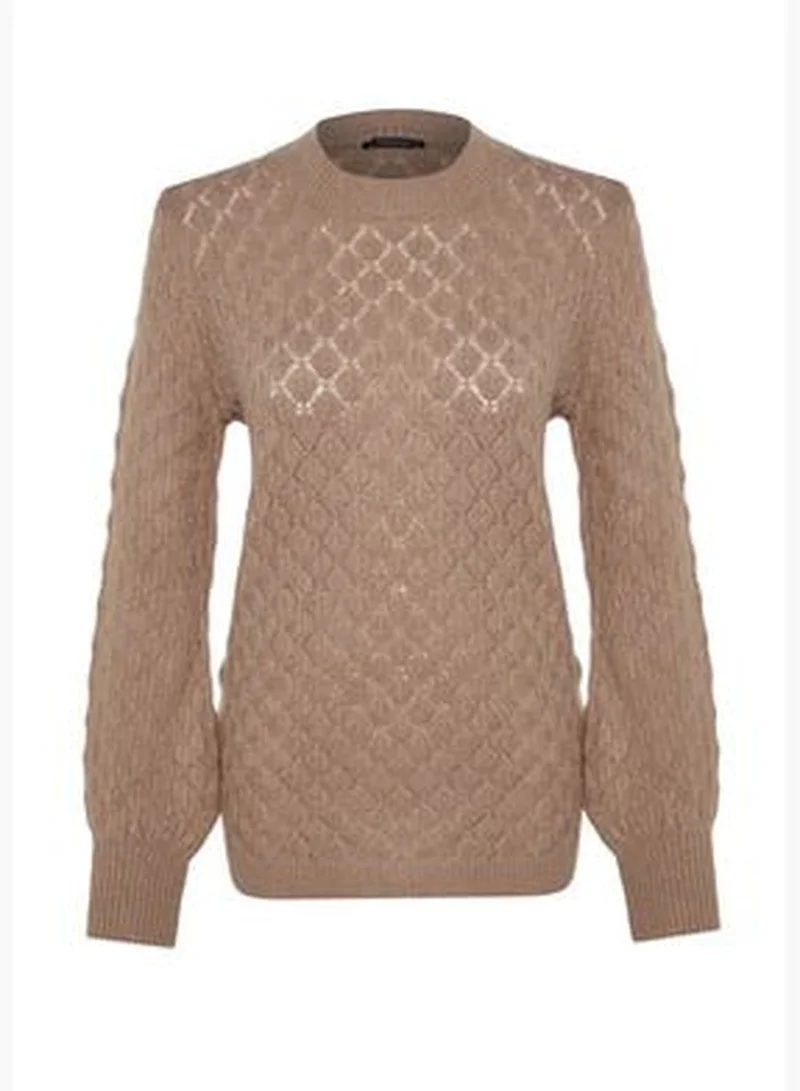 trendyol Mink Soft-textured Knitwear with Openwork/Perforations Sweater TWOAW24KZ00724