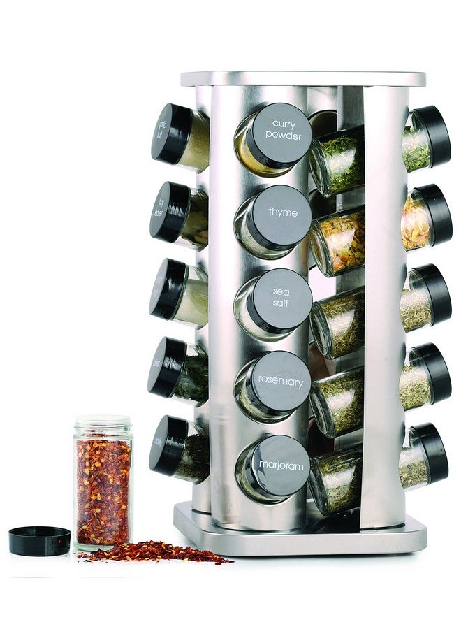 Orii Orii 20 Jar Spice Rack with Spices Included - Revolving Tower Organizer for Kitchen Spices and Seasonings, (Stainless Steel)  - Image 1