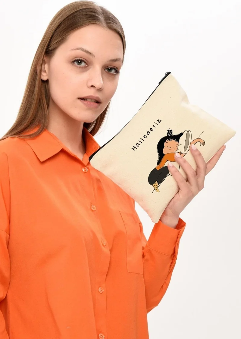 Çınar Bez Çanta Çınar Cloth Bag Clutch We Will Handle It Printed Canvas Makeup Bag