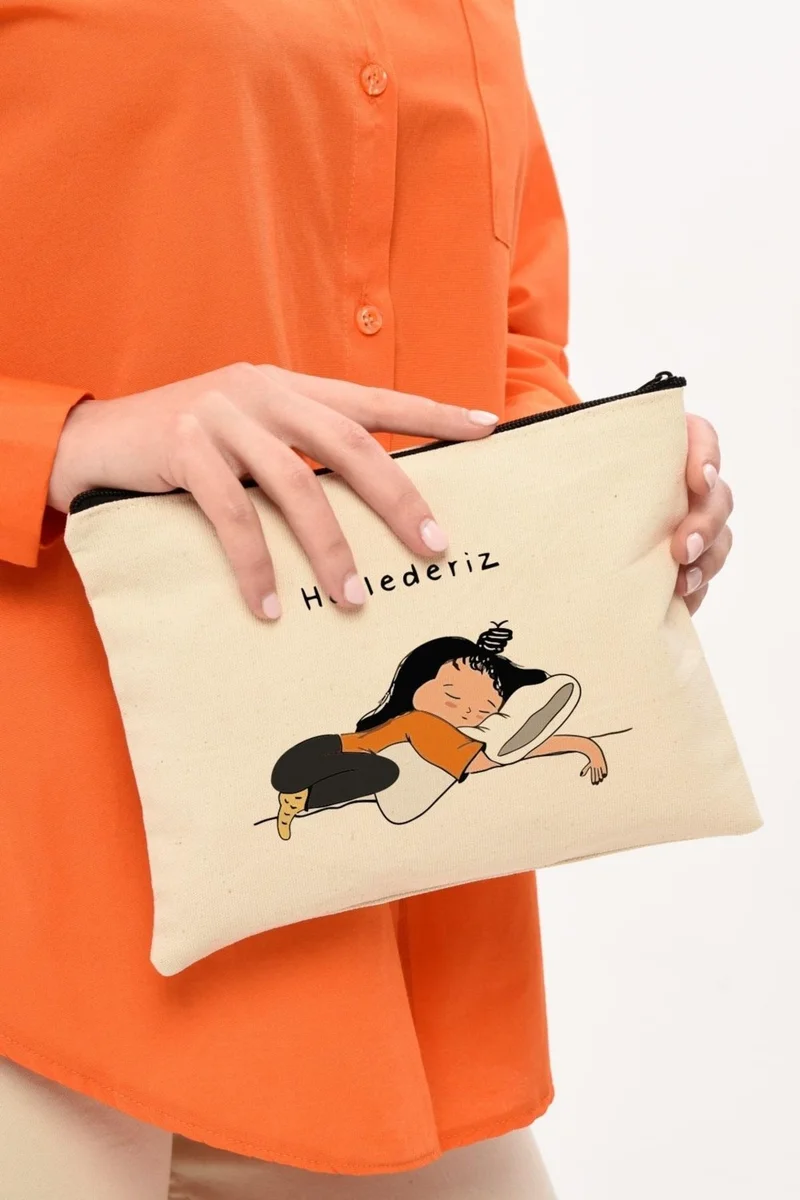Çınar Bez Çanta Çınar Cloth Bag Clutch We Will Handle It Printed Canvas Makeup Bag