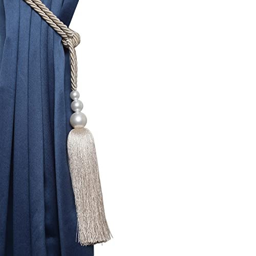 MALOINTEX 2 Pack Curtain Hand-Woven Tiebacks Pearl Holdbacks Home Decorative Tassels - Beige - Image 5