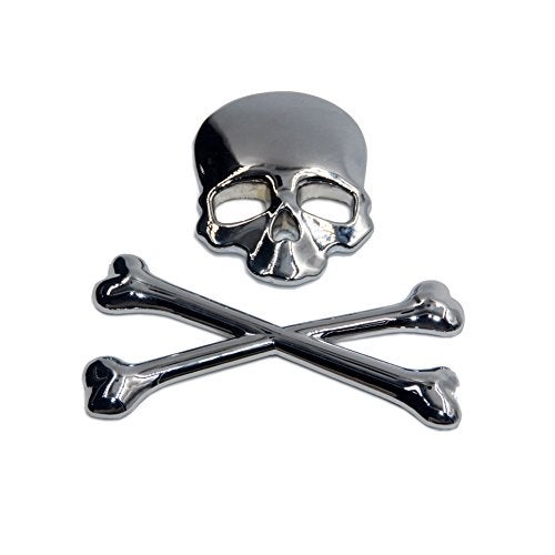 T Tocas Car Motorcycle Skull Crossbones Emblem Metal Decal 3D Sticker Bone Badge for Suzuki Kawasaki Harley Yamaha Honda (Silver) - Image 1