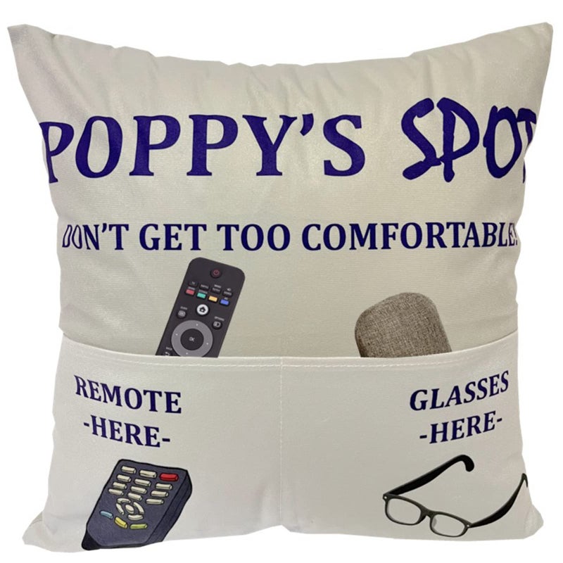 Poppy Gifts Dad Grandpa Gifts 2Pocket 2Sided Poppy Pillow Covers 18x18 Inch and Poppy Ever Engraved Spoon Fathers Day Birthday Christmas Stocking Stuffers Thanksgiving Day Gifts