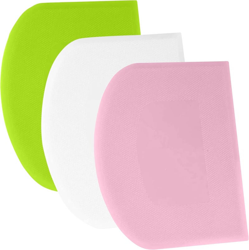SURDOCA Dough Scraper Bench Scraper - 3P 11.8x7.3" Plastic Flexible Bowl Scraper, Sharp Edge & Angles Cake Scraper. Non-Slip Bakeware Decorating Tools Sculpting & Modeling Tools - Pink+White+Green - Image 1