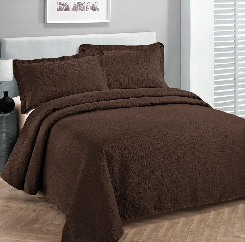 Fancy Collection Luxury Bedspread Coverlet Embossed Bed Cover Solid Coffee New Over Size 100x106 FullQueen
