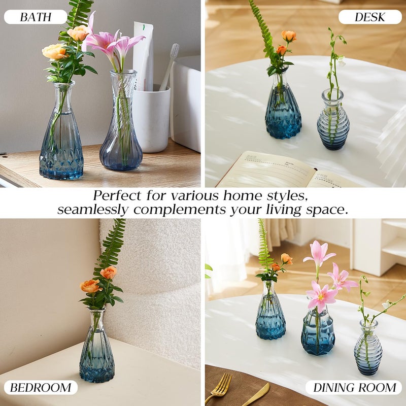 Ulodimi Glass Bud Vase Set of 20 - Small Vases for Flowers in Bulk - Assorted Vintage Crystal Vases for Flowers, Table Centerpieces (Blue, 20 Pcs) - Image 5