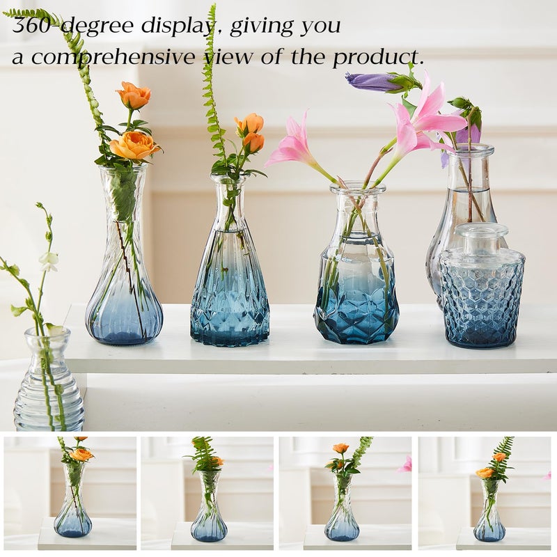 Ulodimi Glass Bud Vase Set of 20 - Small Vases for Flowers in Bulk - Assorted Vintage Crystal Vases for Flowers, Table Centerpieces (Blue, 20 Pcs) - Image 4