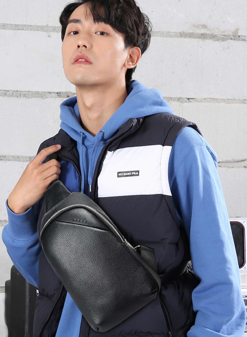 Bopai Premium Genuine Cow Leather Sling Bag Crossbody Shoulder Pack with Large Capacity Storage and Alloy Buckle Design for Business Travel Daily Use BO-SL901 Black - Image 2