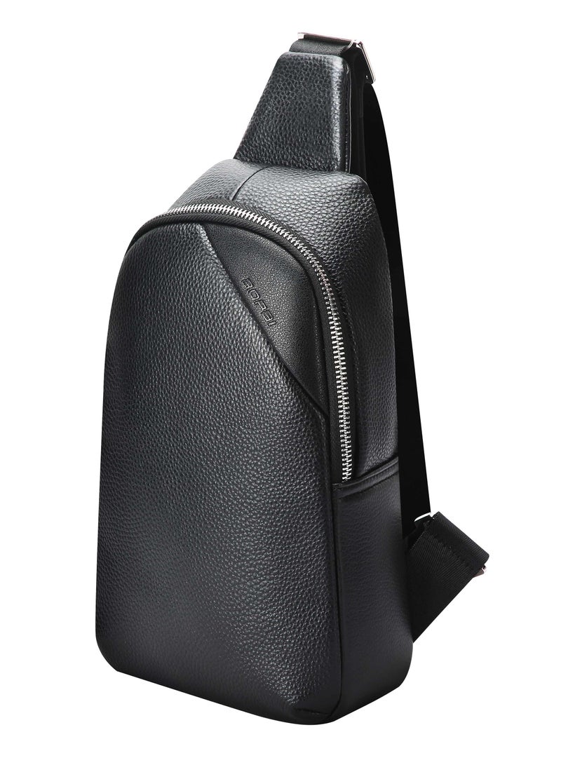 Bopai Premium Genuine Cow Leather Sling Bag Crossbody Shoulder Pack with Large Capacity Storage and Alloy Buckle Design for Business Travel Daily Use BO-SL901 Black - Image 1