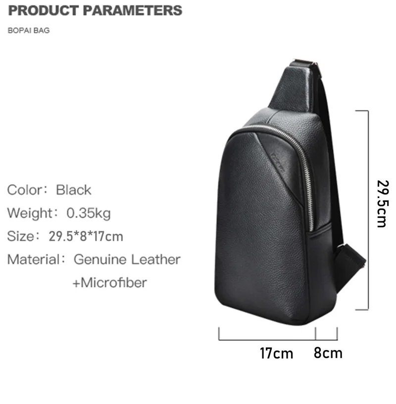 Bopai  Unisex Premium Side Sling Bag Water Resistant Cow Hide Leather Crossbody Bag for Travel Office Business Casual, BO-SL901, Black  | Best Price UAE