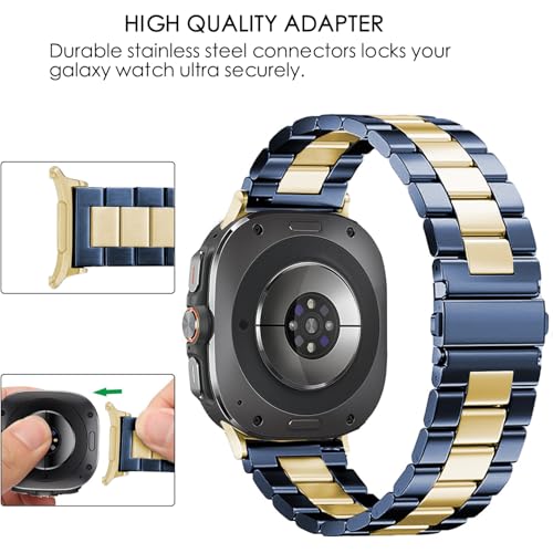 DEALELE Starp Compatible with Samsung Galaxy Watch Ultra 47mm 20252024 No Gap Stainless Steel Metal Replacement Bands for Galaxy Watch Ultra 27 Ultra 47mm Women Men Bluegold - Image 3