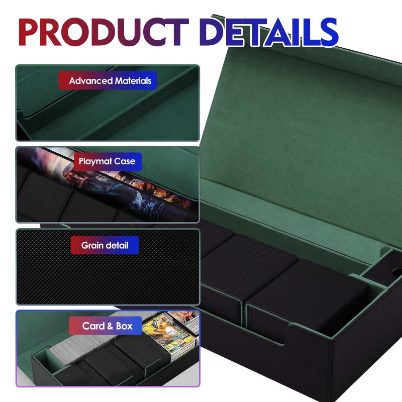 Scimi Card Case Holds 800+ Sleeved Cards - MTG, Uno, YuGiOh & More - TCG Deck Box with Strong Magnet Closure (Black/Green) - Image 2