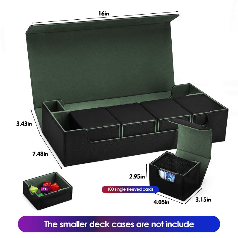 Scimi Card Case Holds 800+ Sleeved Cards - MTG, Uno, YuGiOh & More - TCG Deck Box with Strong Magnet Closure (Black/Green) - Image 3