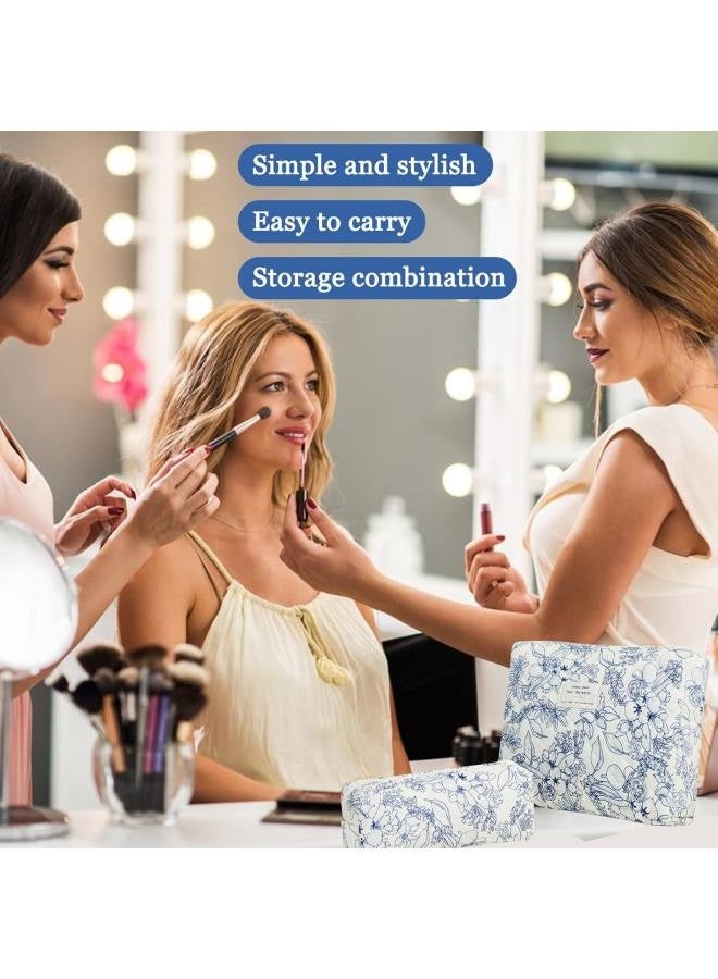 1Pcs Toiletry Portable Travel Cosmetic Bag, Cotton Floral Travel Makeup Bag, Case Toiletry Storage Beauty Makeup Accessory, Cosmetic Organizer for Women Girls (Navy Blue Flower) - Image 5