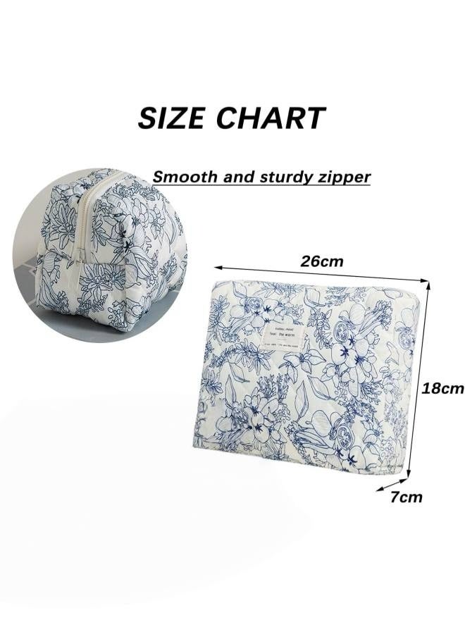 1Pcs Toiletry Portable Travel Cosmetic Bag, Cotton Floral Travel Makeup Bag, Case Toiletry Storage Beauty Makeup Accessory, Cosmetic Organizer for Women Girls (Navy Blue Flower) - Image 2