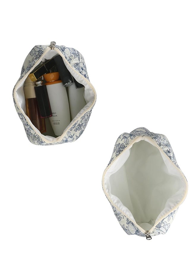 1Pcs Toiletry Portable Travel Cosmetic Bag, Cotton Floral Travel Makeup Bag, Case Toiletry Storage Beauty Makeup Accessory, Cosmetic Organizer for Women Girls (Navy Blue Flower) - Image 4