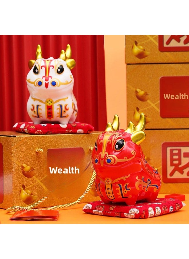 Generic Dragon Fortune Creative National Tide Dragon Decoration Dragon Year Mascot Year Hand-made Decoration Gift Doll Gift-Color:Large Red Winning Rabbit  - Image 2
