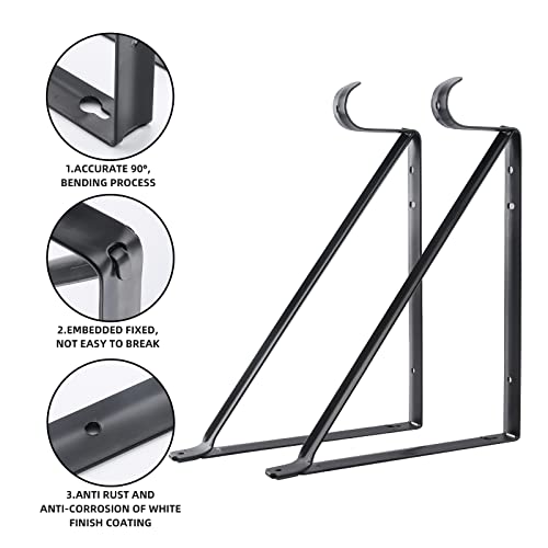 HOME MASTER HARDWARE Heavy Duty Closet Shelf Rod Brackets Wall Mounted Closet Shelves Bracket with Rod Shelving Support Black with Screws 4 Pack - Image 3